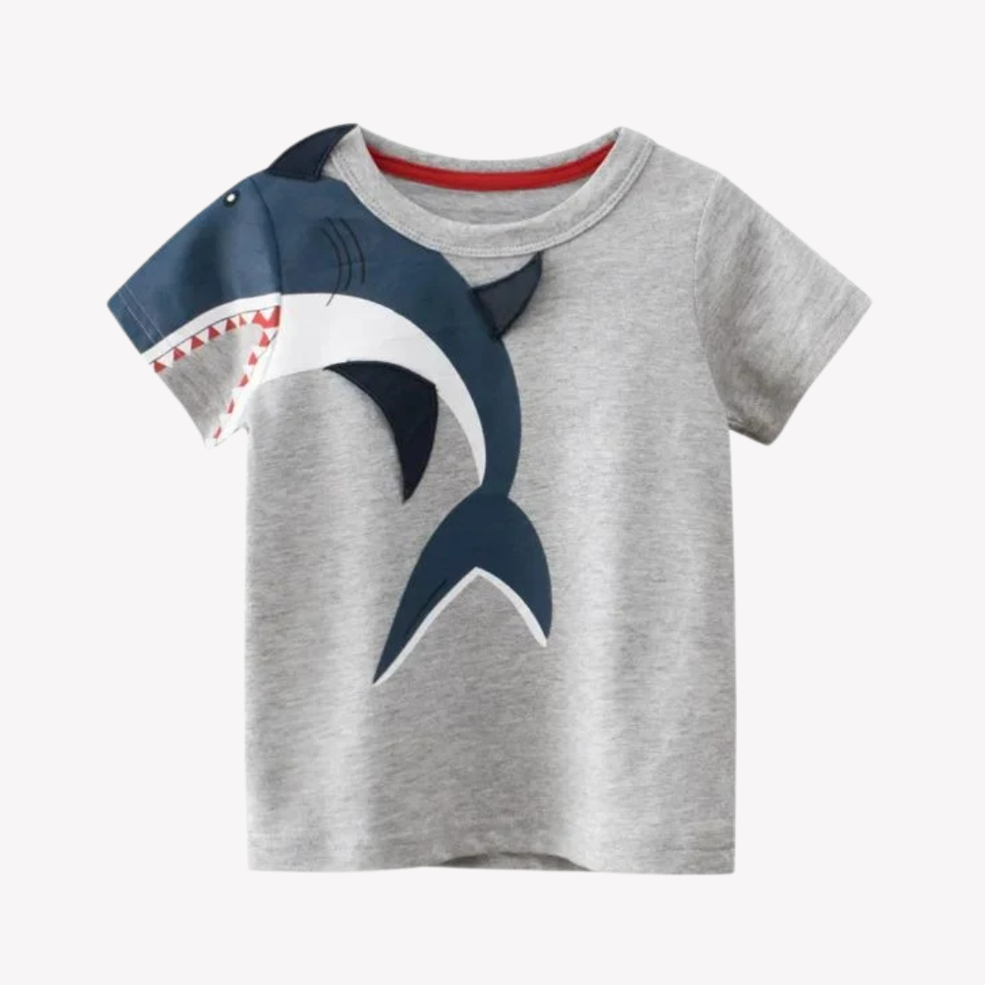 Playera de Manga Corta Para Niños Con Estampado de Tiburon