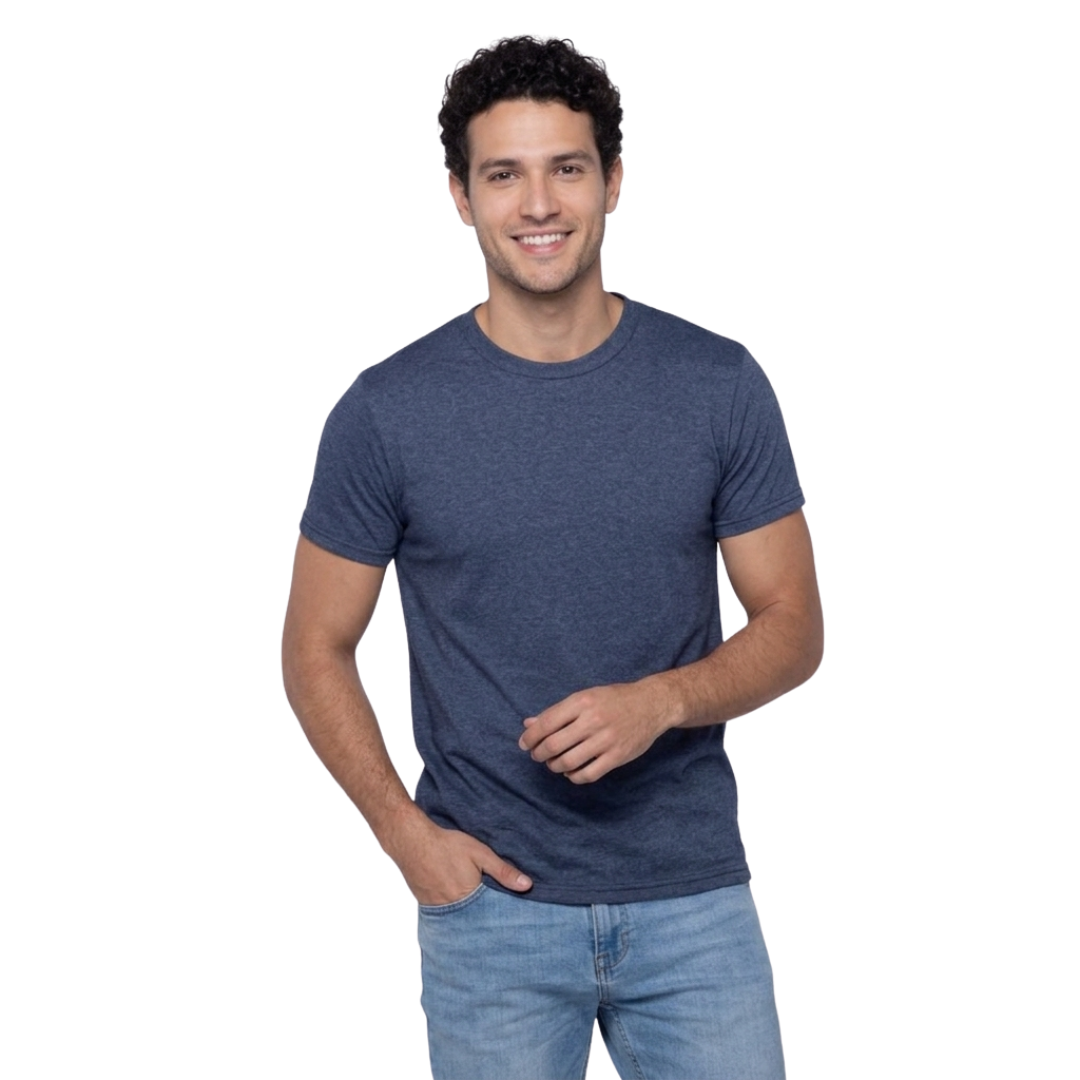 Playera Esencial Manga Corta Para Hombre Color Azul Marino Jaspeado