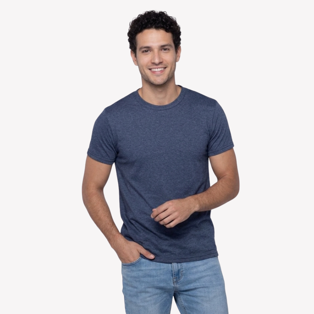Playera Esencial Manga Corta Para Hombre Color Azul Marino Jaspeado