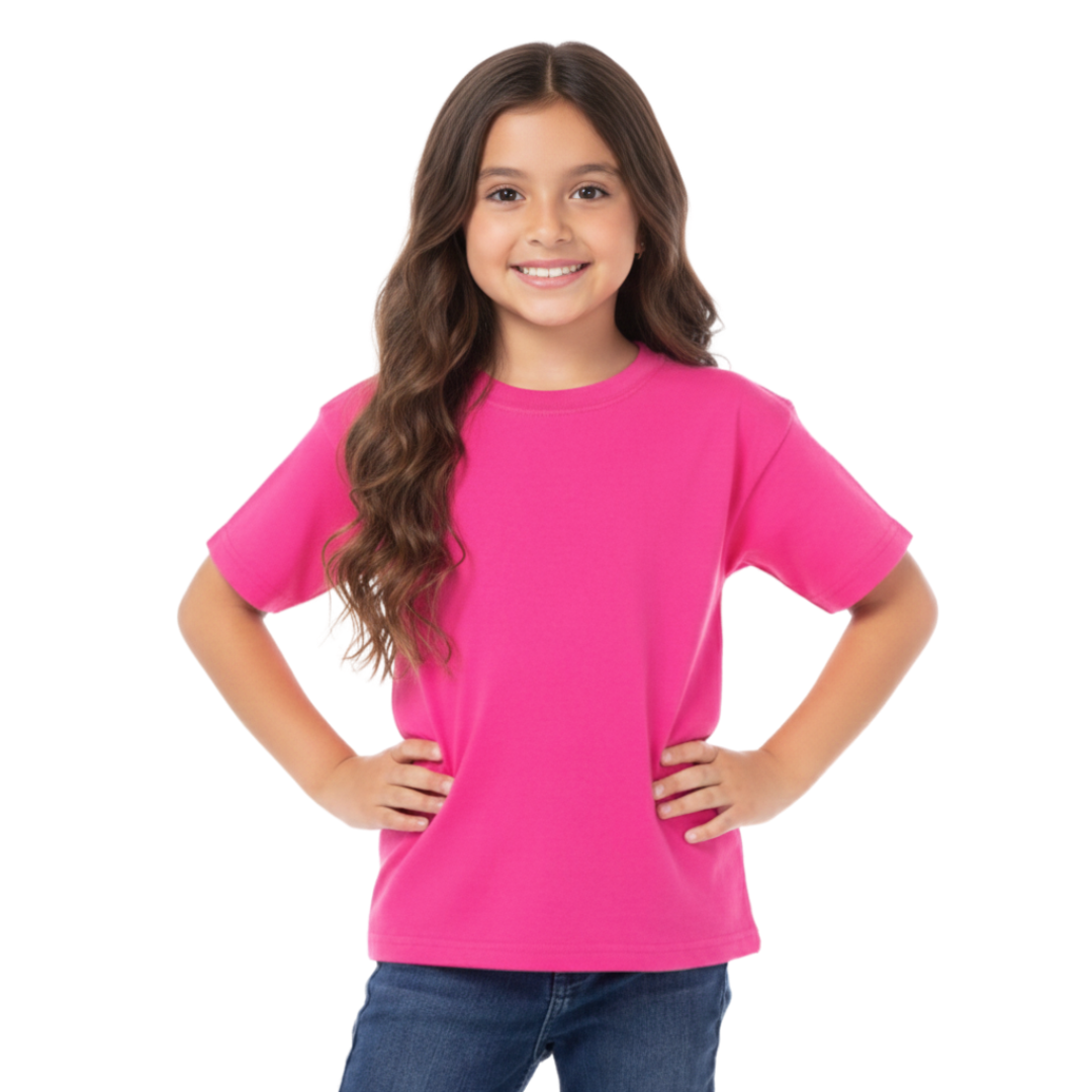 Playera Cuello Redondo Manga Corta de Niño Unisex Color Fucsia