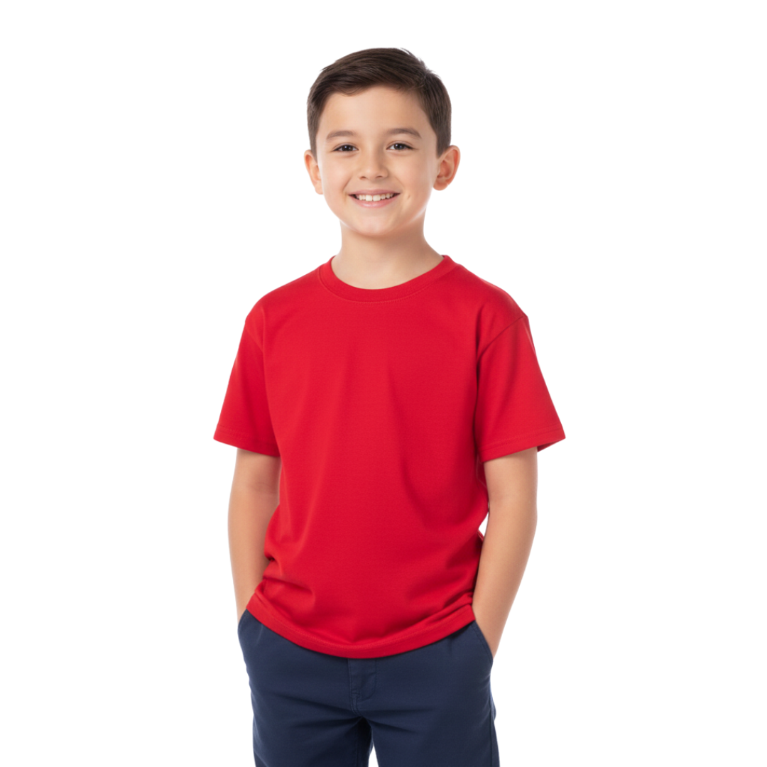 Playera Cuello Redondo Manga Corta de Niño Unisex Color Rojo