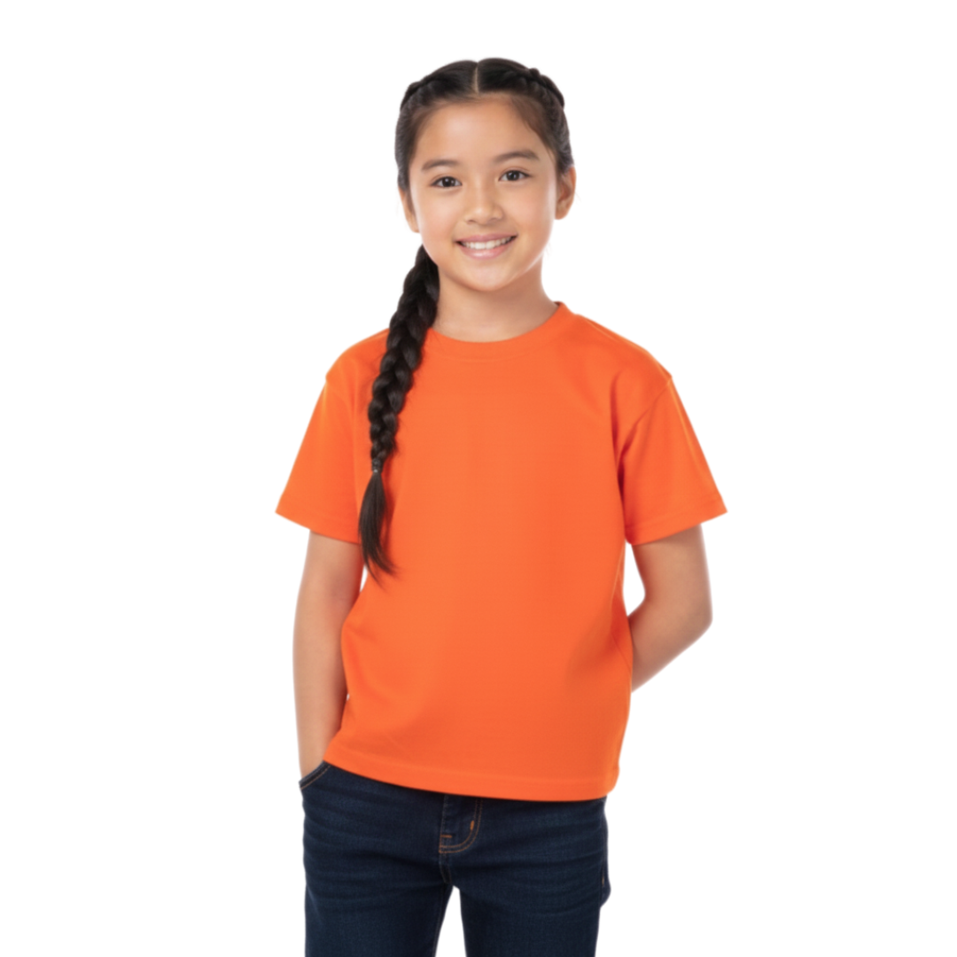 Playera Cuello Redondo Manga Corta de Niño Unisex Color Naranja