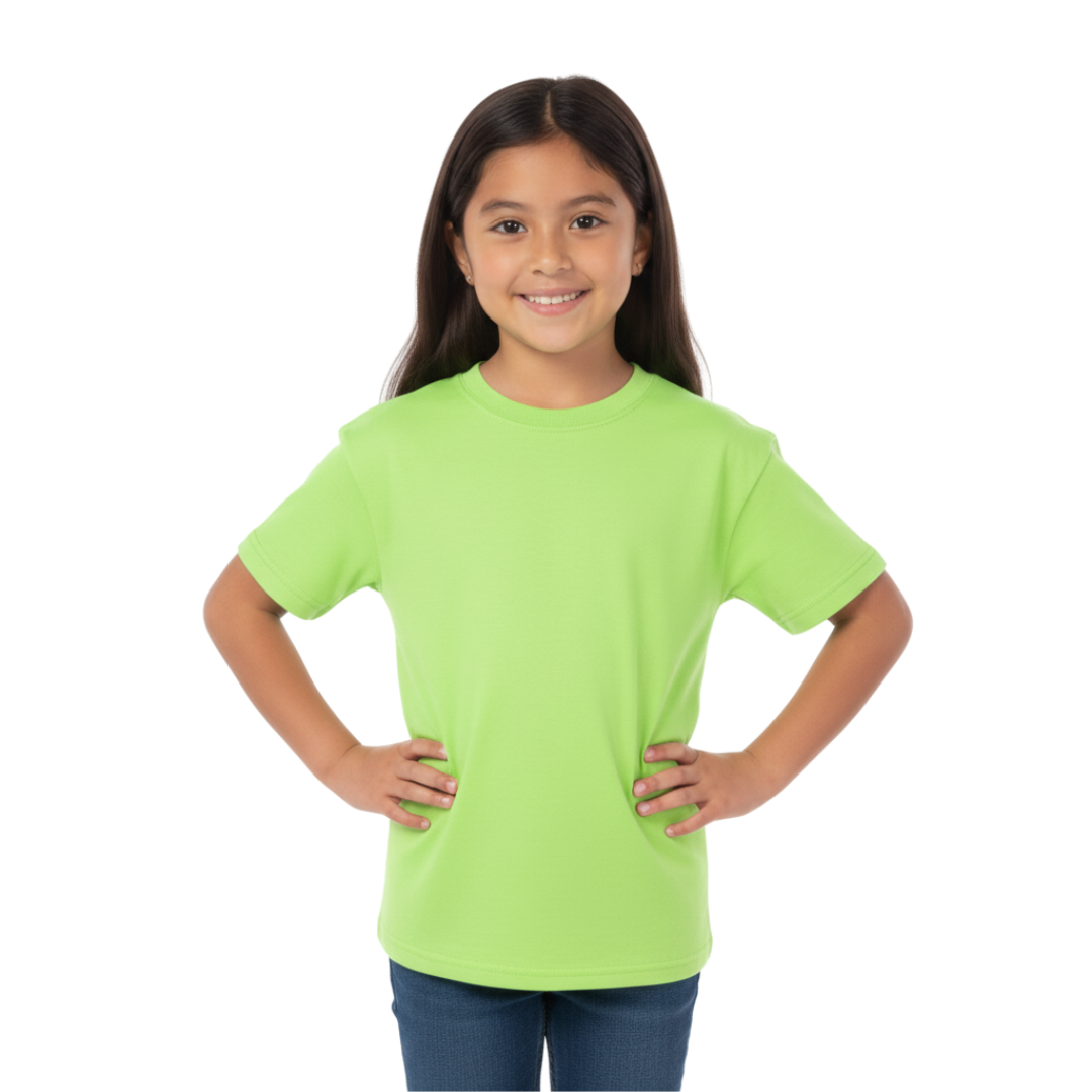 Playera Cuello Redondo Manga Corta de Niño Unisex Color Verde Lima