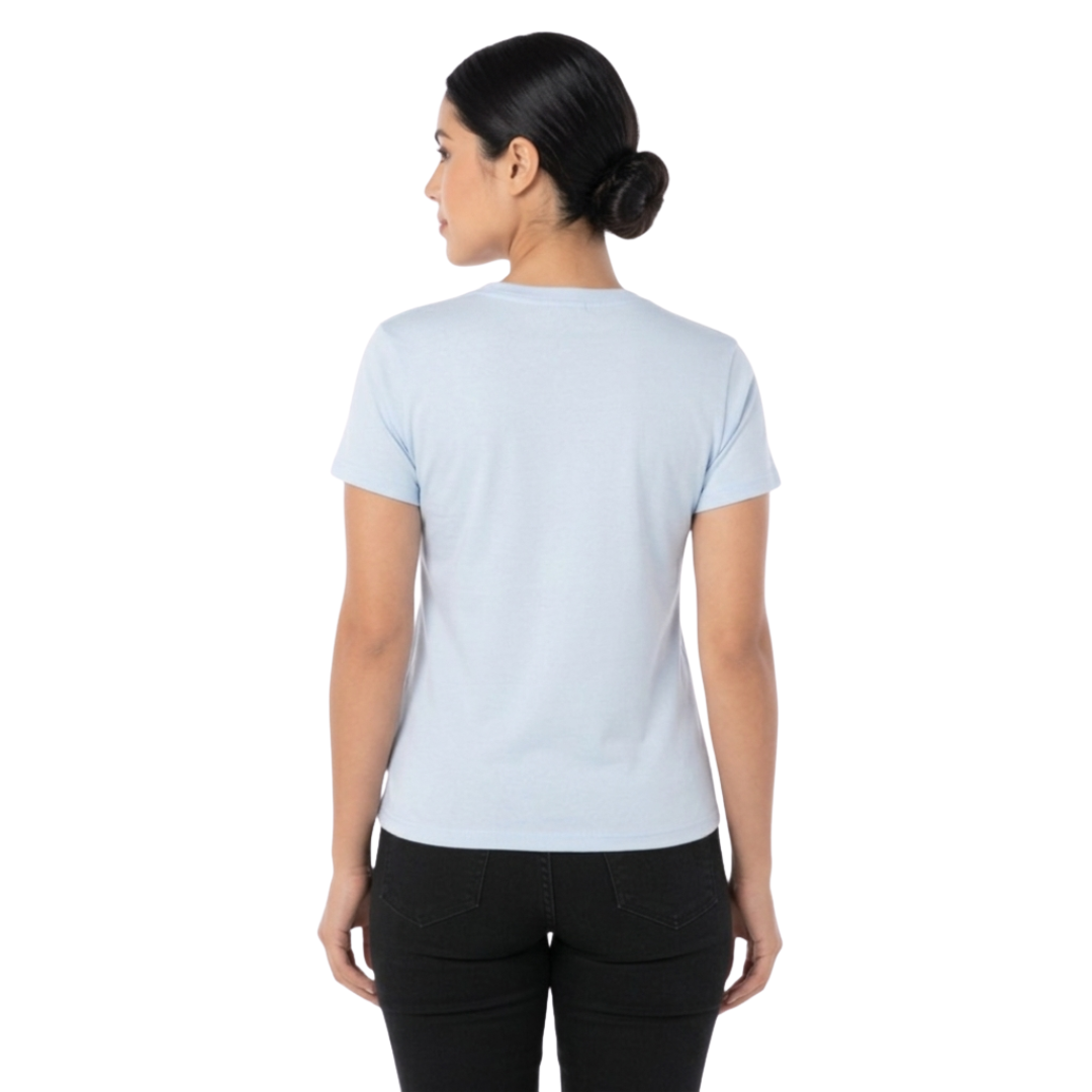Playera Cuello Redondo Manga Corta Con Silueta Para Dama Color Azul Claro