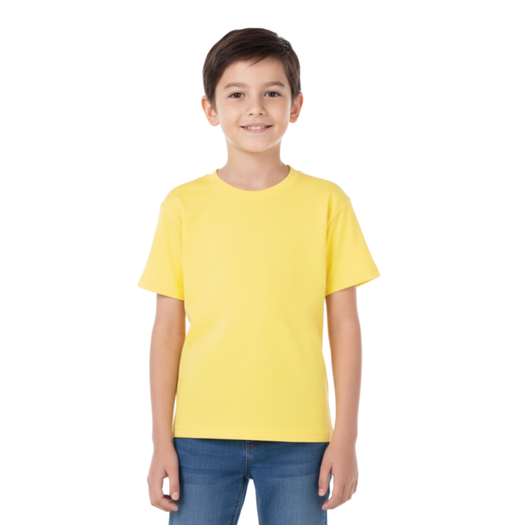Playera Cuello Redondo Manga Corta de Niño Unisex Color Amarillo Canario