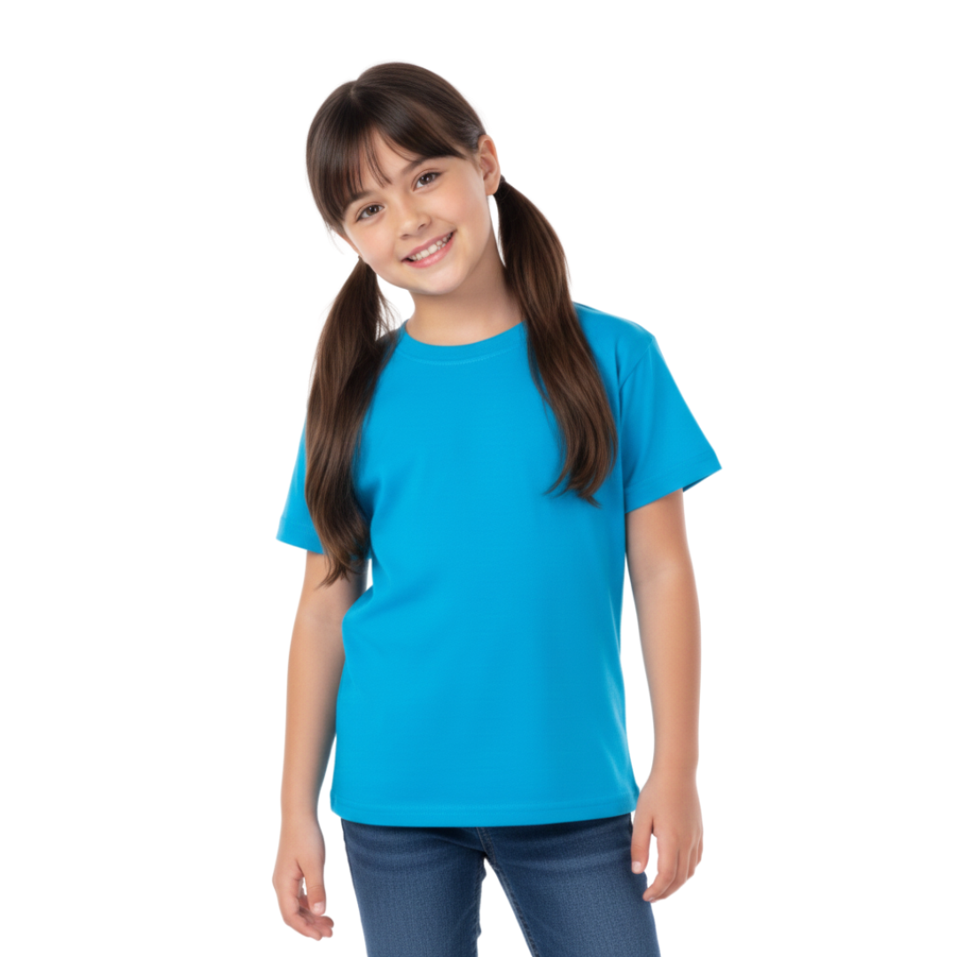 Playera Cuello Redondo Manga Corta de Niño Unisex Color Turquesa