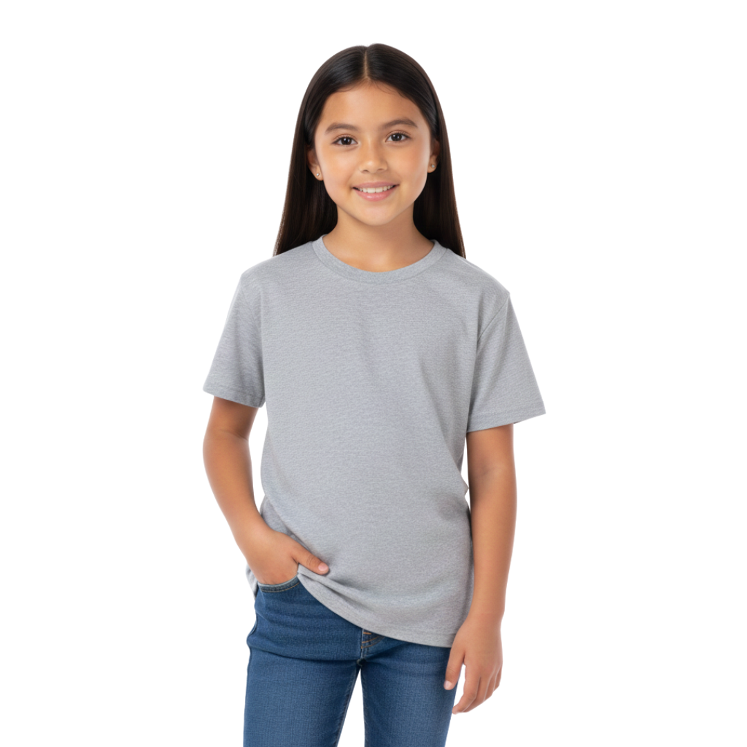 Playera Cuello Redondo Manga Corta de Niño Unisex Color Gris Jaspe