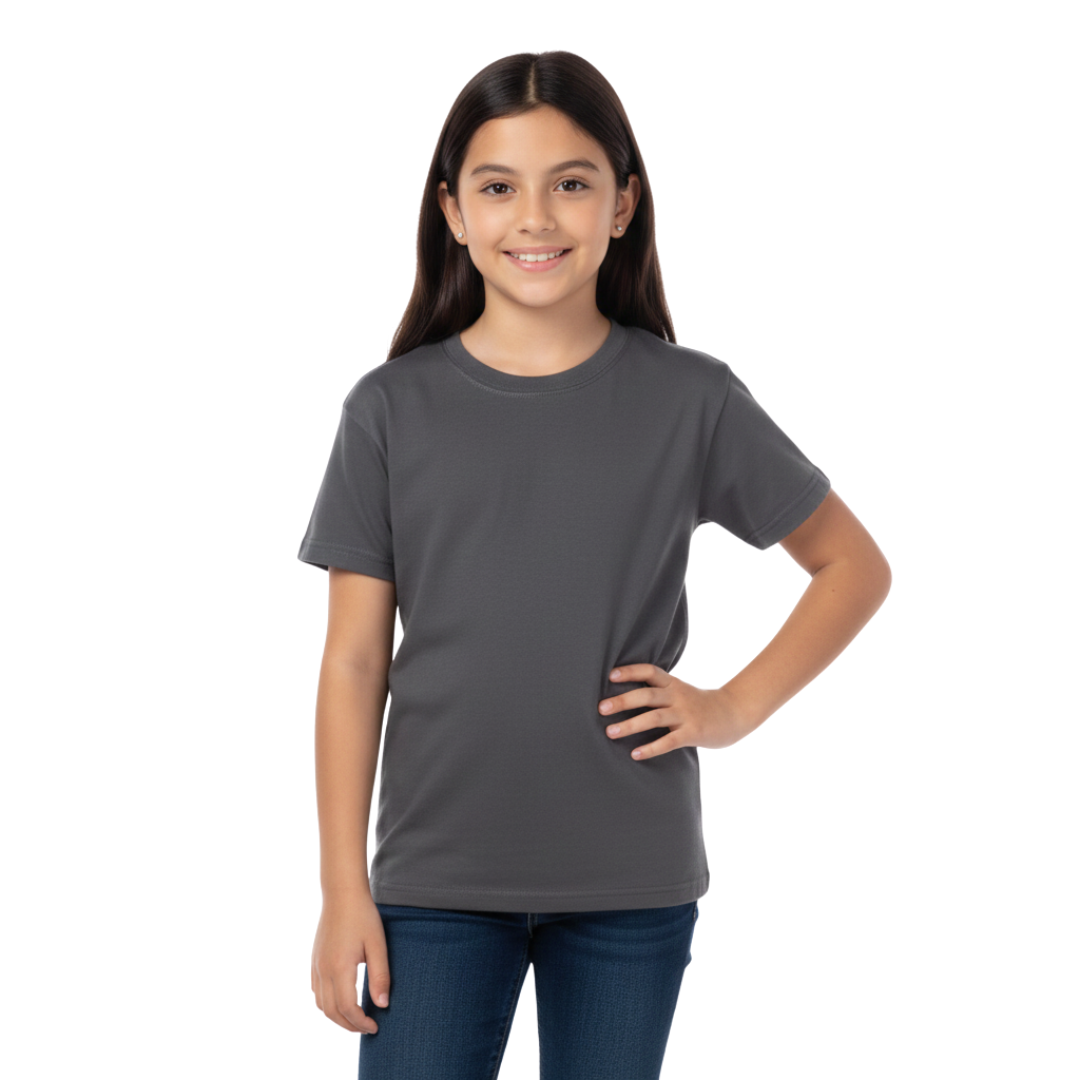 Playera Cuello Redondo Manga Corta de Niño Unisex Color Carbón
