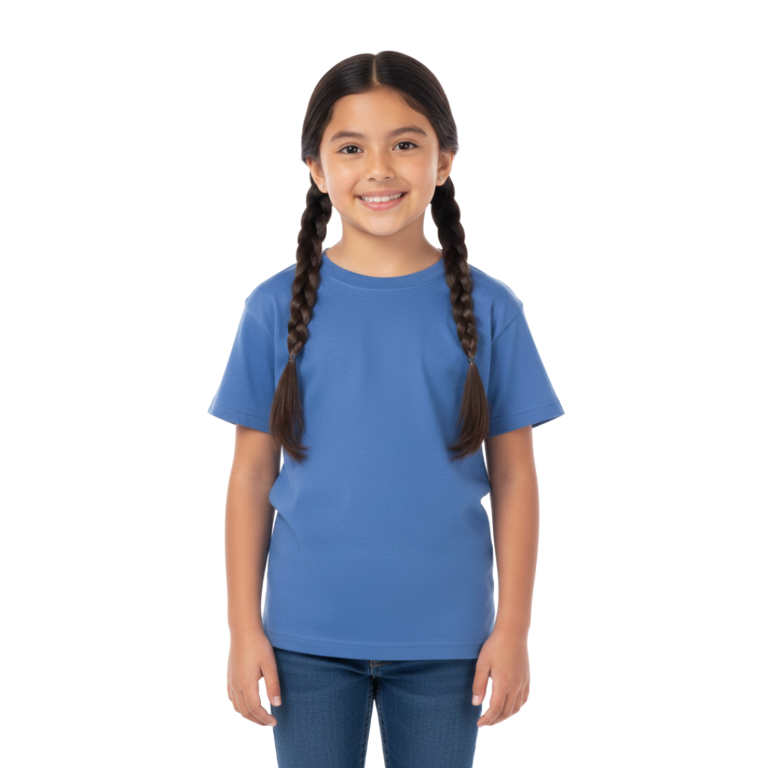 Playera Cuello Redondo Manga Corta de Niño Unisex Color Celeste