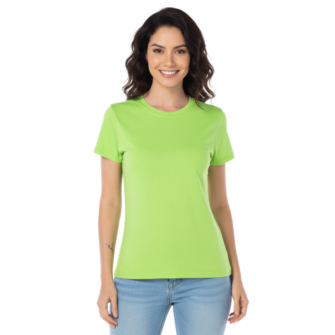 Playera Cuello Redondo Manga Corta Con Silueta Para Dama Color Verde Lima
