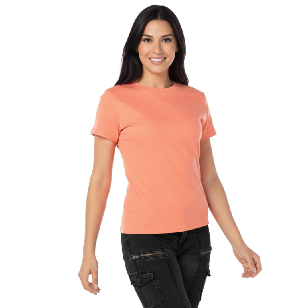Playera Cuello Redondo Manga Corta Con Silueta Para Dama Color Coral