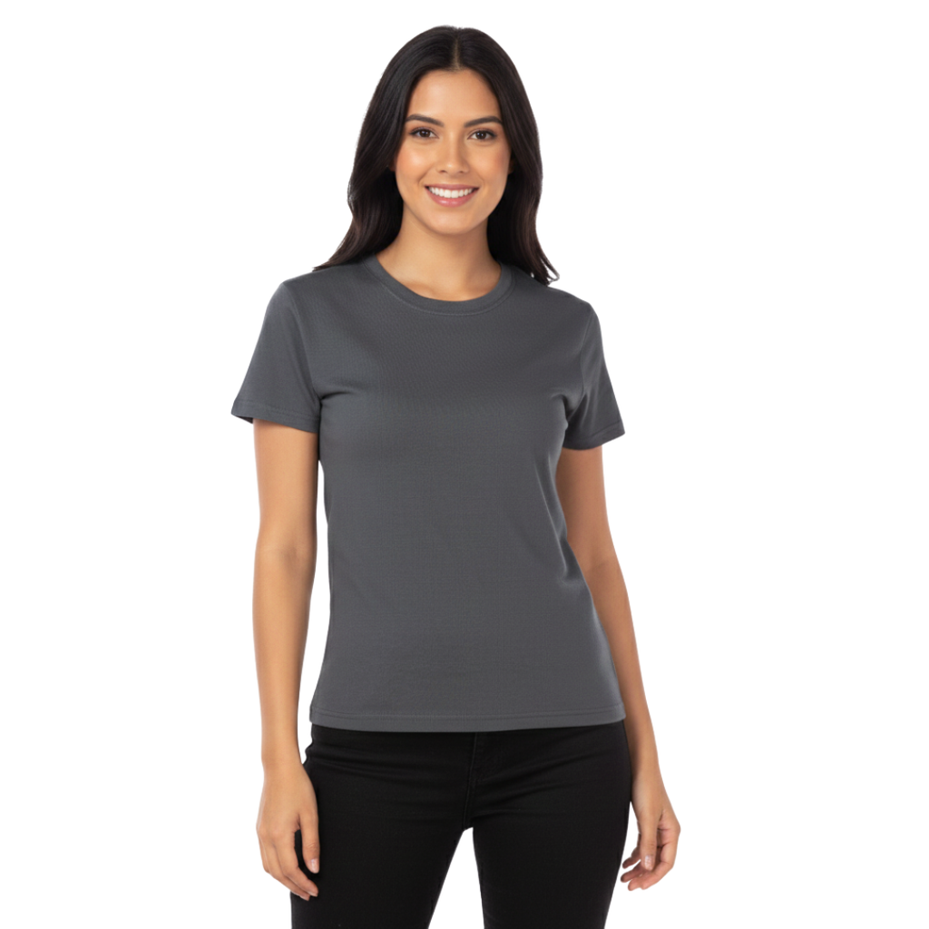 Playera Cuello Redondo Manga Corta Con Silueta Para Dama Color Carbón