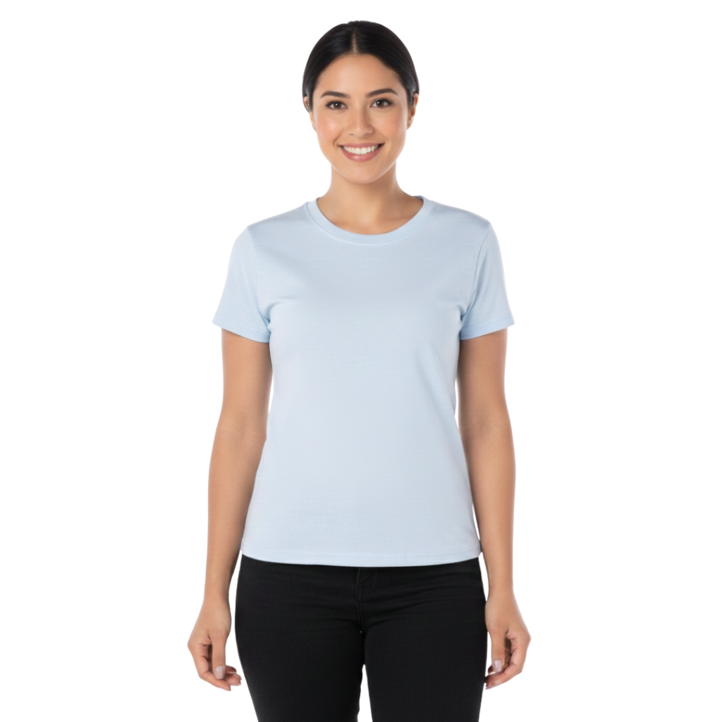 Playera Cuello Redondo Manga Corta Con Silueta Para Dama Color Azul Claro