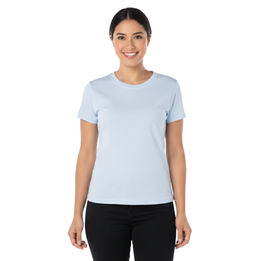 Playera Cuello Redondo Manga Corta Con Silueta Para Dama Color Azul Claro