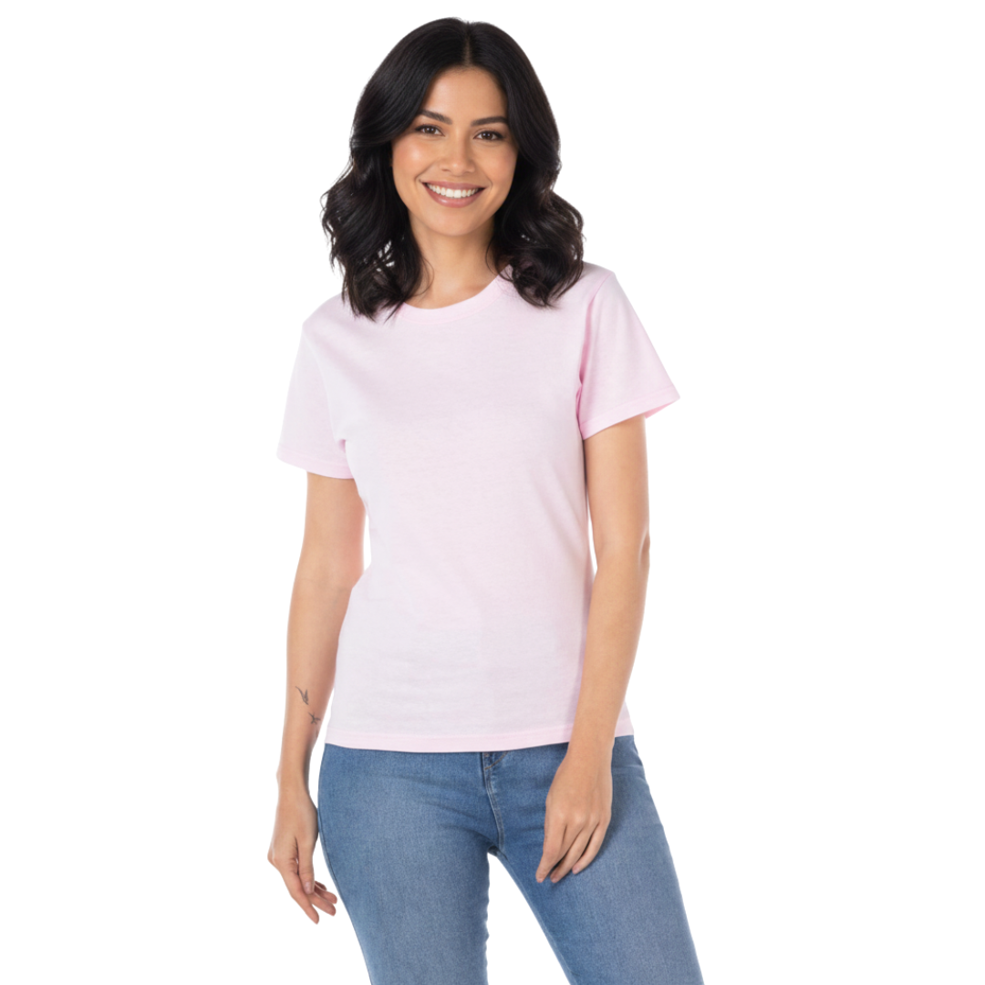 Playera Cuello Redondo Manga Corta Con Silueta Para Dama Color Rosa Pastel
