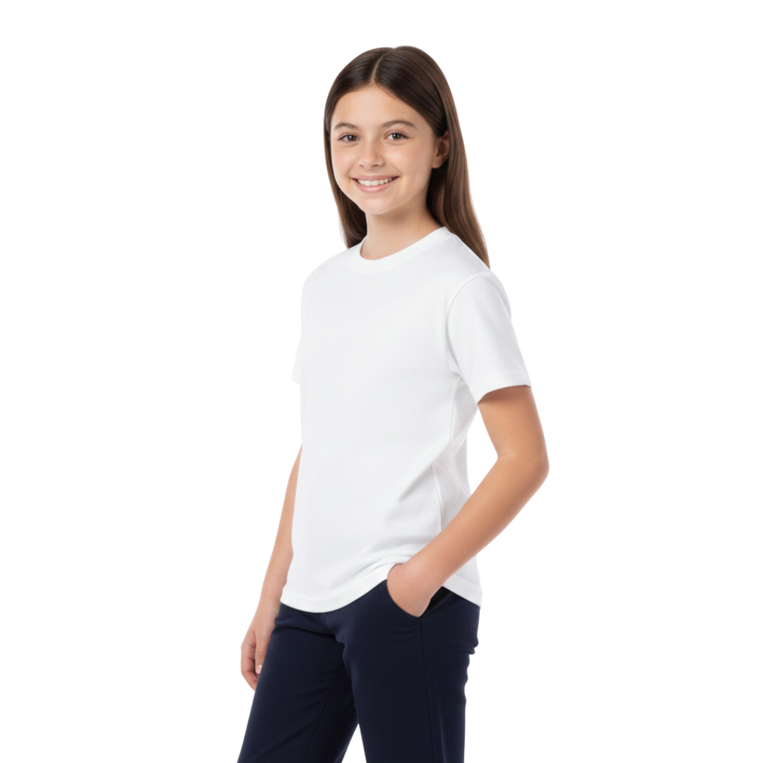 Playera Cuello Redondo Manga Corta de Niño Unisex Color Blanco