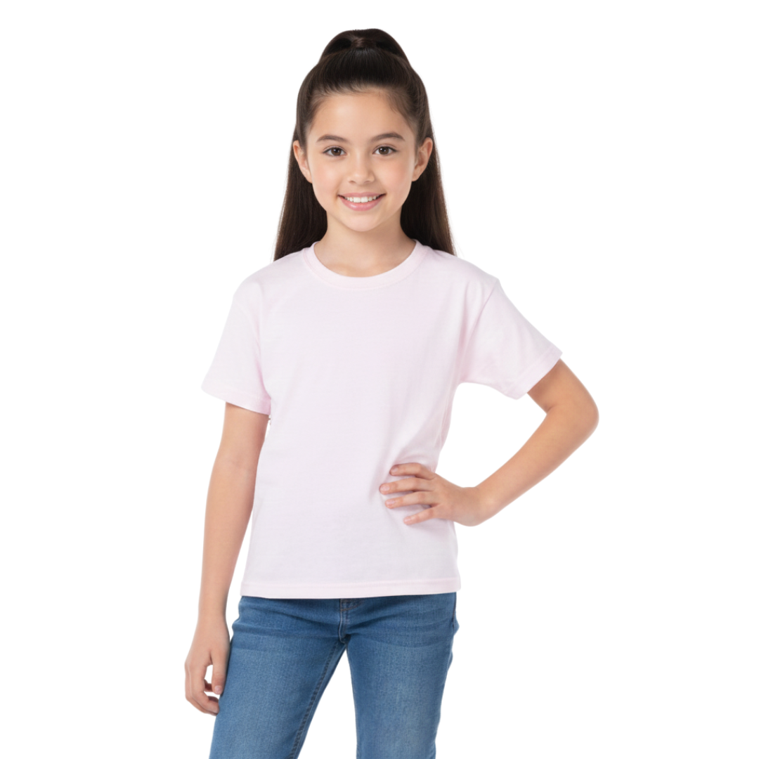 Playera Cuello Redondo Manga Corta de Niño Unisex Color Rosa Pastel